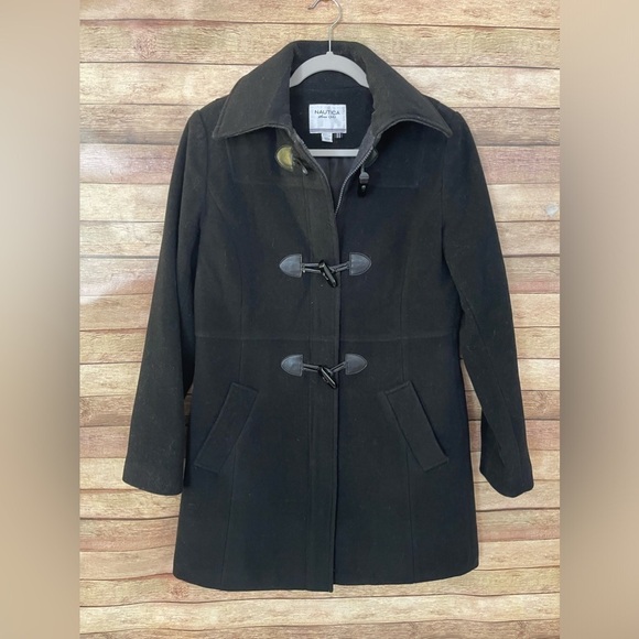 NAUTICA Women’s Black Wool Blend Trench Jacket Coat Size: Small - Picture 1 of 7